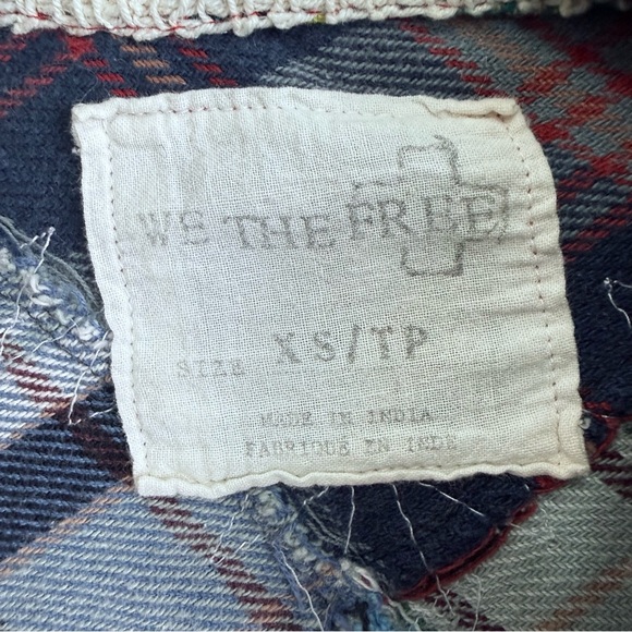 Free People We The Free Patchwork Plaid Flannel XS Crochet Lace Button Down - Picture 6 of 9